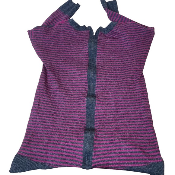 Halogen sweater women's burgundy gray back zip up striped 100% Merino Wool SZ SM - Picture 3 of 11